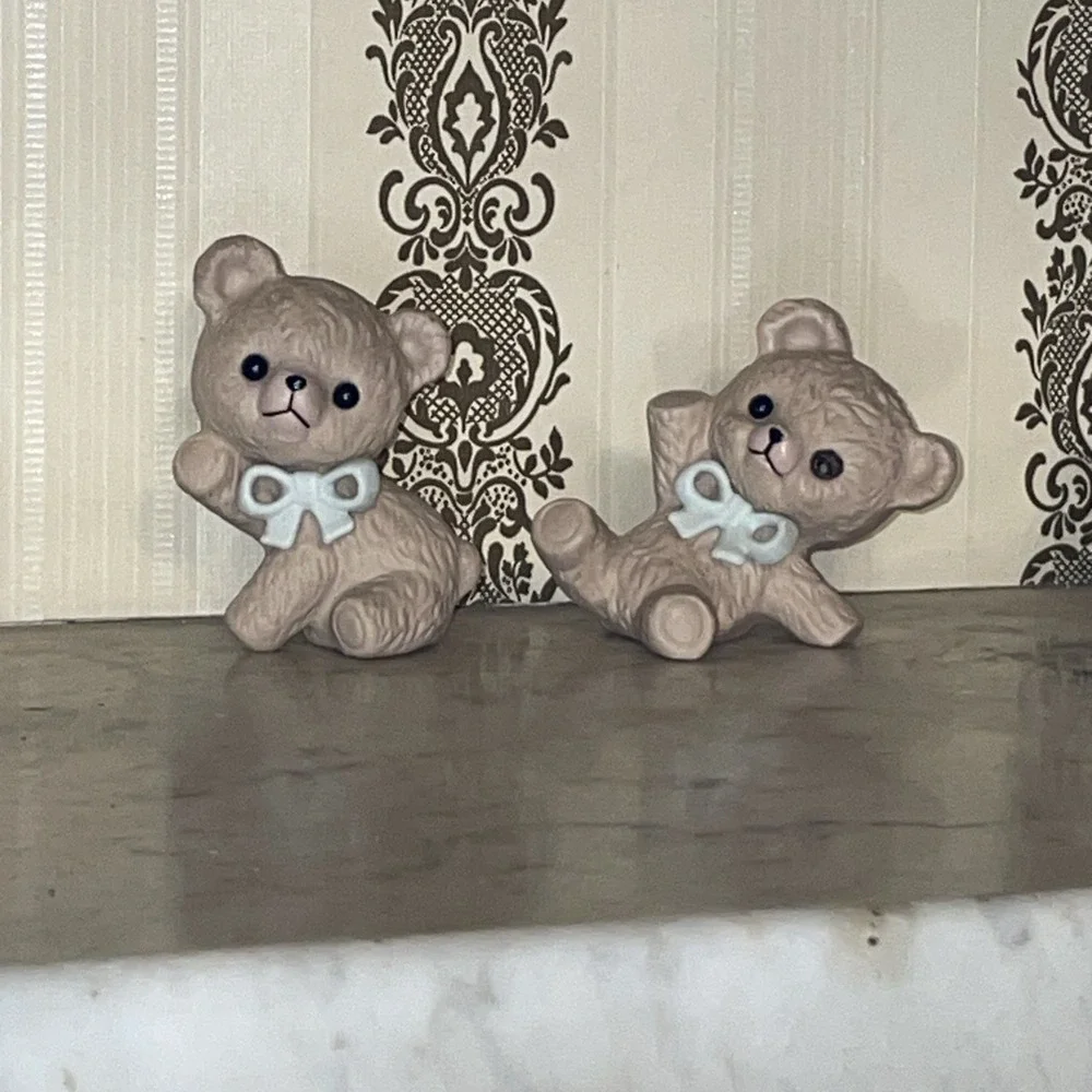 Vintage Homco Ceramic Bears Flip Flop Green Blue Bow Ties Name Tags